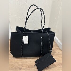 Balance connection Black Neoprene Tote Bag with Pouch